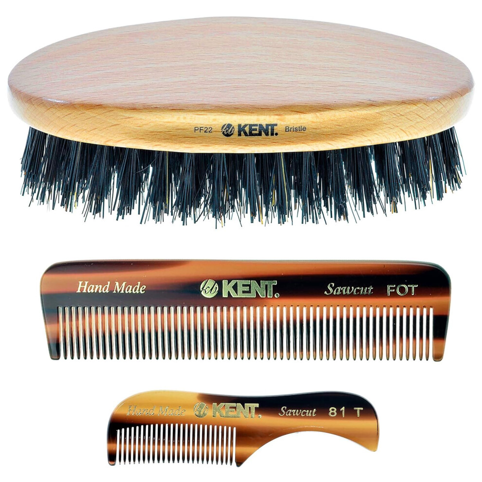 Kent Grooming Kit Beard and Mustache Combs Fine Pocket Comb Hair Brush Made in England for Travel and Home Care