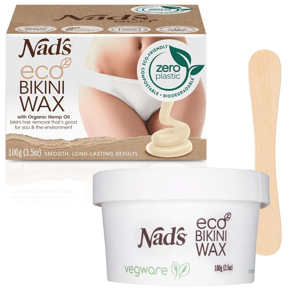 Nads Professional Salon Quality Microwaveable Hard Stripless Eco Bikini Wax PlasticFree Vegan Formula Includes 100g Wax  Wooden Spatula