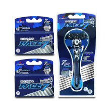 Dorco Pace 7 - Rakningssystem för män med sju böjda blad - Värdepaket (10 patroner + 1 handtag)