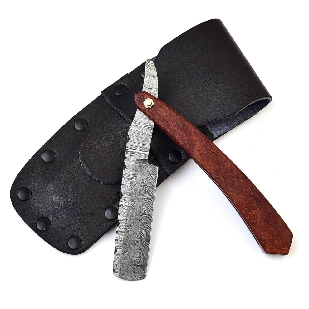 Handmade Damascus steel Straight Razor with Rosewood handle  Professional sharp Barber Razor for men Shaving with Leather Case Great Gift