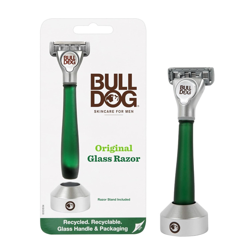 Bulldog Mens Skincare And Grooming Original Recycled Glass Handle Razor With Razor Stand