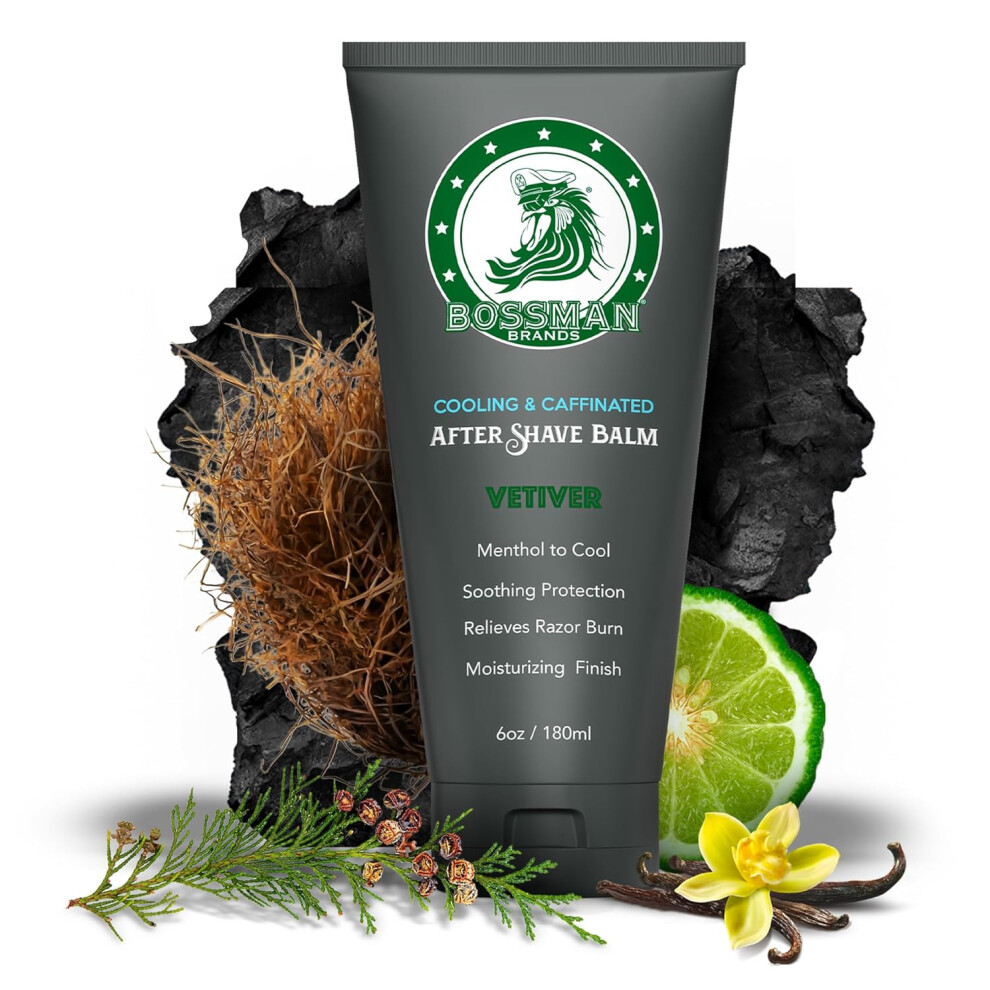 Bossman Cooling Caffeinated After Shave Balm For Men Soothes Protects With Menthol Caffeine Tea Tree Vetiver X Scent