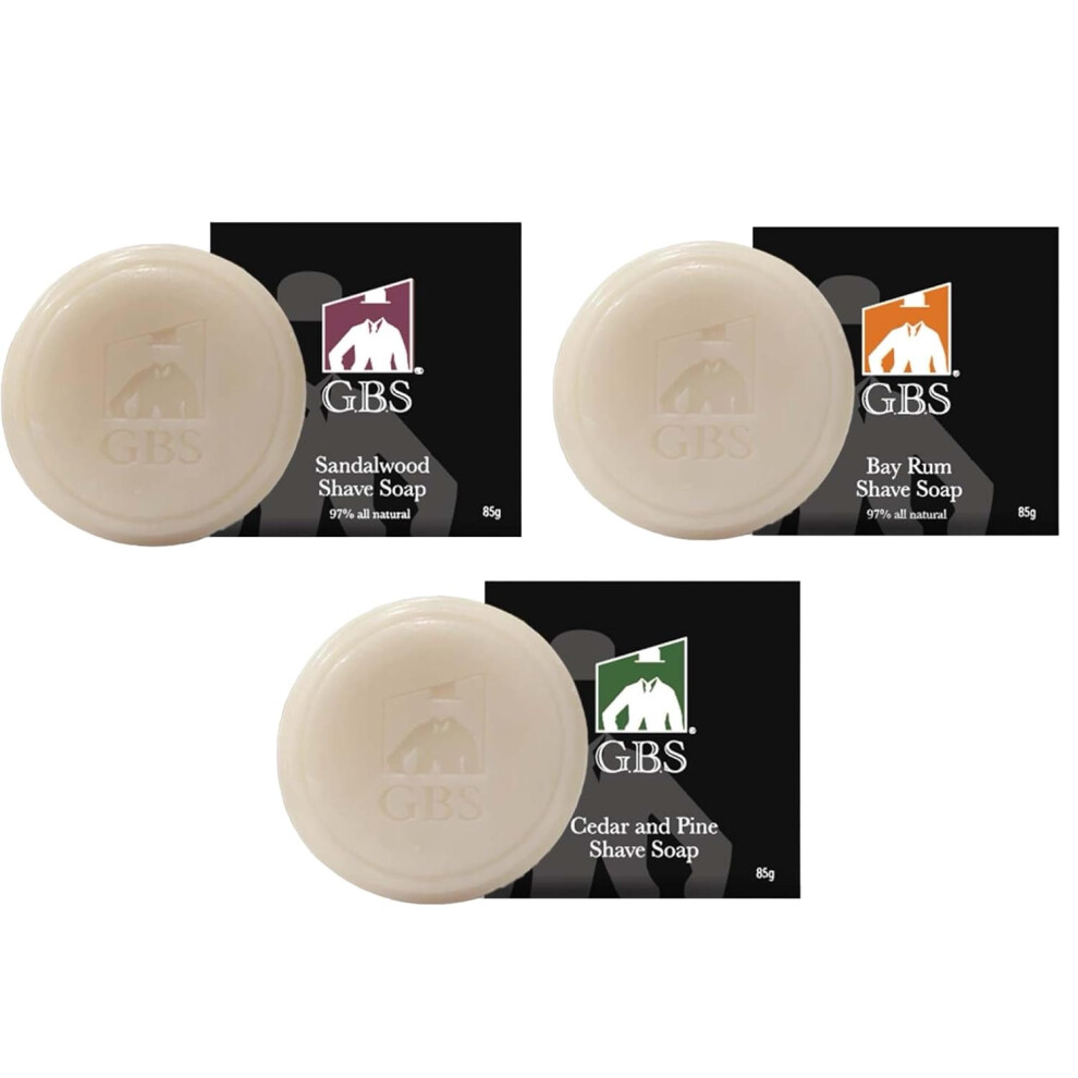 G.b.s Gbs 97 All Natural Shave Soap Set For Men Cedar Pine Sandalwood Bay Rum Pack Of 3