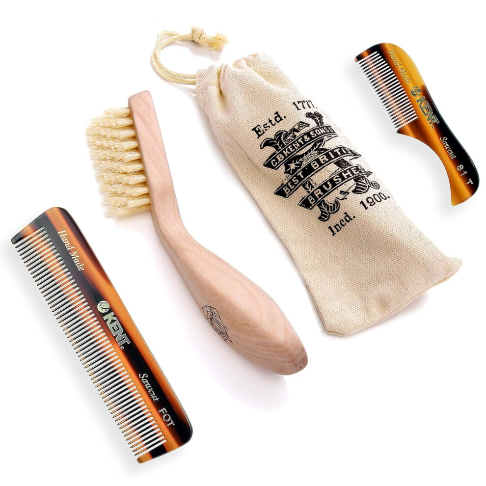 Kent Boar Bristle Beard Brush Sawcut Comb  Fine Tooth Comb  Grooming  Trimming Kit for Men
