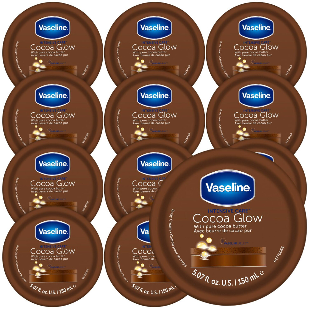 Vaseline Lotion Cocoa Glow Body Cream 12Pack  NonGreasy Moisturizer for Glowing Skin with Pure Cocoa Butter 507 Oz Ea