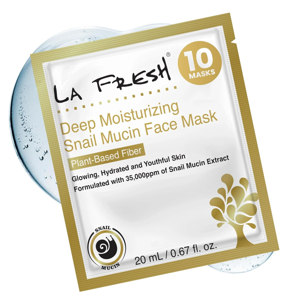 La Fresh Deep Moisturizing Snail Mucin Sheet Mask Glow And Hydration Face Mask With Snail Mucin Essence 10 Count