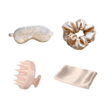 Holler & Glow Bedtime Basics Accessories Set Limited Edition Sleep Eye Mask Silk Scrunchie Hair Growth Scalp Massager Satin Pillowcase Beauty S