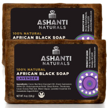 Ashanti Naturals African Black Soap Bar | Tuoksuva luonnollinen musta saippua raaka sheavoilla ja kookosφljyllδ - 2pk 4oz patukat (Lavendar)