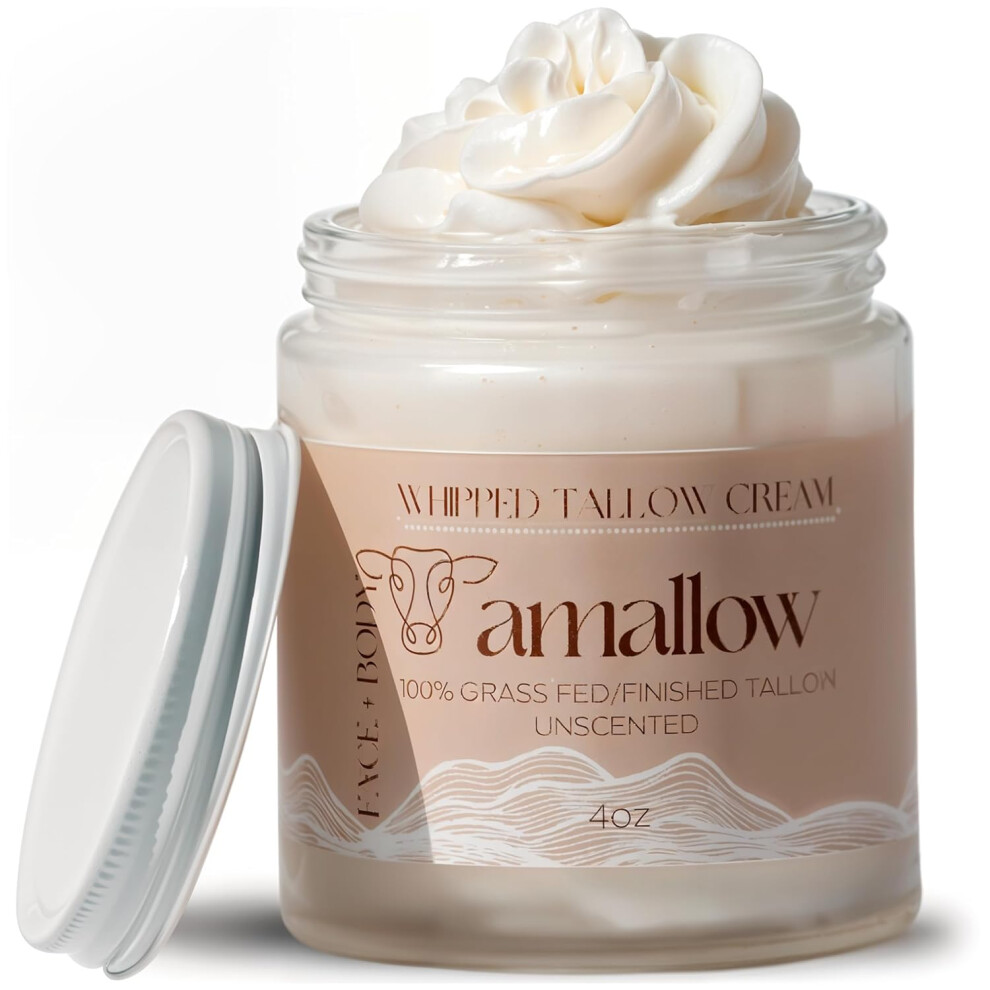 Amallow 100 Grass Fed Beef Tallow For Skin Care Face Body Whipped Moisturizer For Sensitive Skin Natural Lotion 4 Fl Oz Unscented