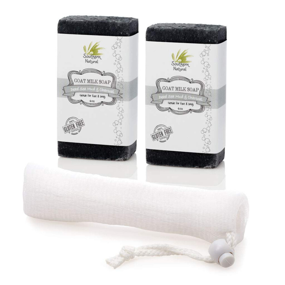 Southern Natural Activated Charcoal Soap Bar 2 Pack Face and Body Soap For Sensitive Skin With Dead Sea Mud Goat Milk  Peppermint Essential Oil
