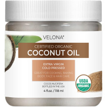 Velona USDA Certified Organic Coconut Oil Extra Virgin - 4 fl unssia | Ruoka- ja kosmetiikkaluokka | purkissa | Extra Virgin Kylmäpuristettu