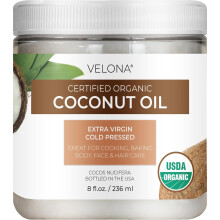 Velona USDA Certified Organic Coconut Oil Extra Virgin - 8 fl unssia | Ruoka- ja kosmetiikkaluokka | purkissa | Extra Virgin Kylmäpuristettu