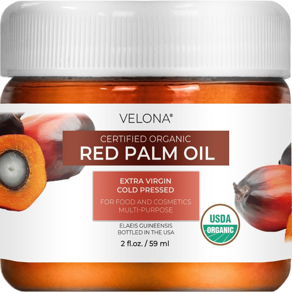 Velona Usda Certified Organic Palm Oil 2 Fl Oz Food And Cosmetic Grade In Jar Extra Virgin Cold Pressed Skin Face Body Hair Care Red