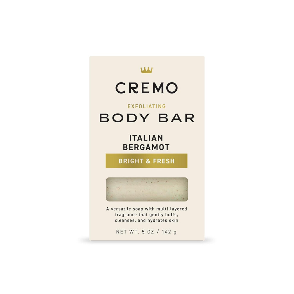 Cremo Exfoliating Body Bar for Men, Italian Bergamot Scent, Multi-Layered Fragrance That Buffs, Cleanses & Hydrates Skin, 5oz