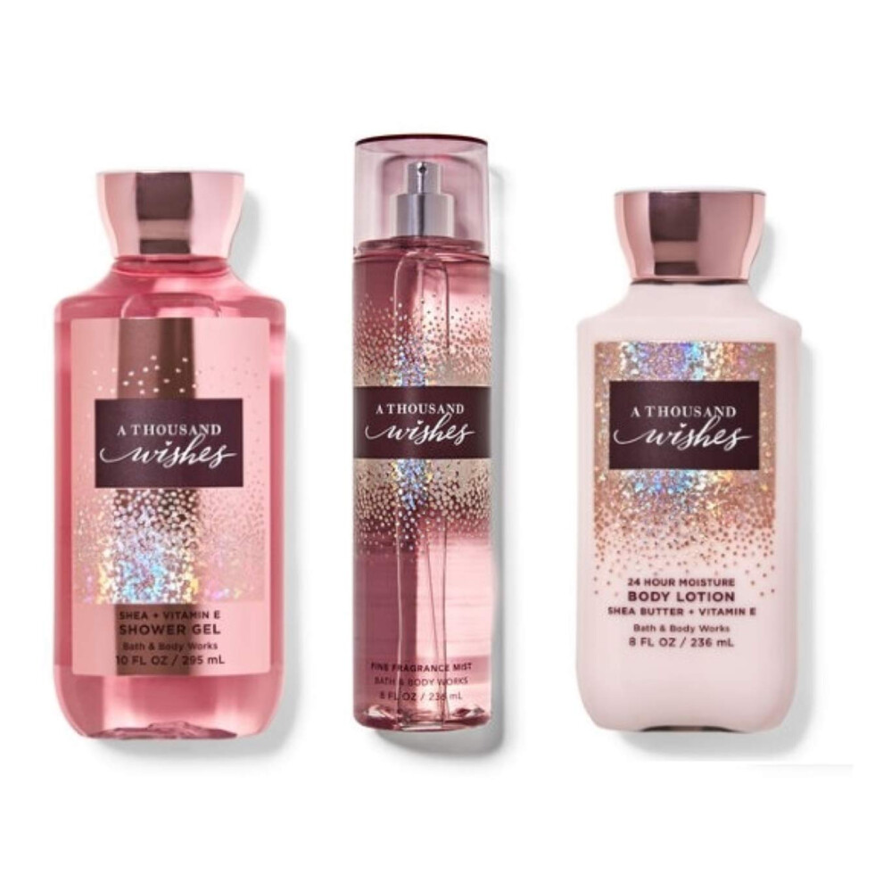 Bath & Body Works Pink Body Care - A Thousand Wishes - Daily Trio Set - Gel Lotion & Mist