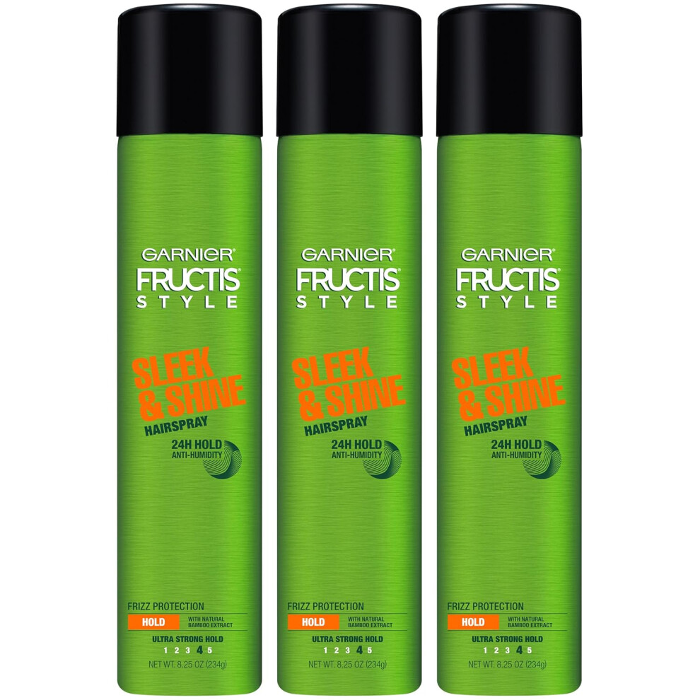 Garnier Fructis Style Sleek and Shine AntiHumidity Hairspray Ultra Strong Hold Frizz Protection 825 Oz 3 Count Packaging May Vary