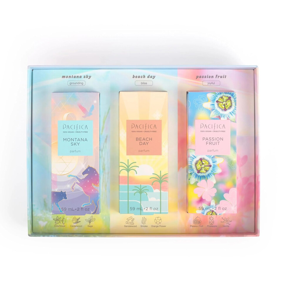 Pacifica Iconic Scents Gift Box  Montana Sky Beach Day  Passionfruit  NatureInspired Fragrance Collection Vegan  CrueltyFree