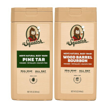 Dr. Squatch NEW Natural Body Wash for Men - Non-Exfoliating - Pine Tar + Wood Barrel Bourbon (14 oz 2 Pack)