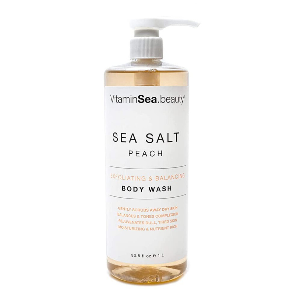 VITAMINS AND SEA BEAUTY  Moisturizing Hydrating Body Wash Bath Shower Gel Botanical Exfoliating Balancing  Sea Salt and Peach  32 Fl Oz