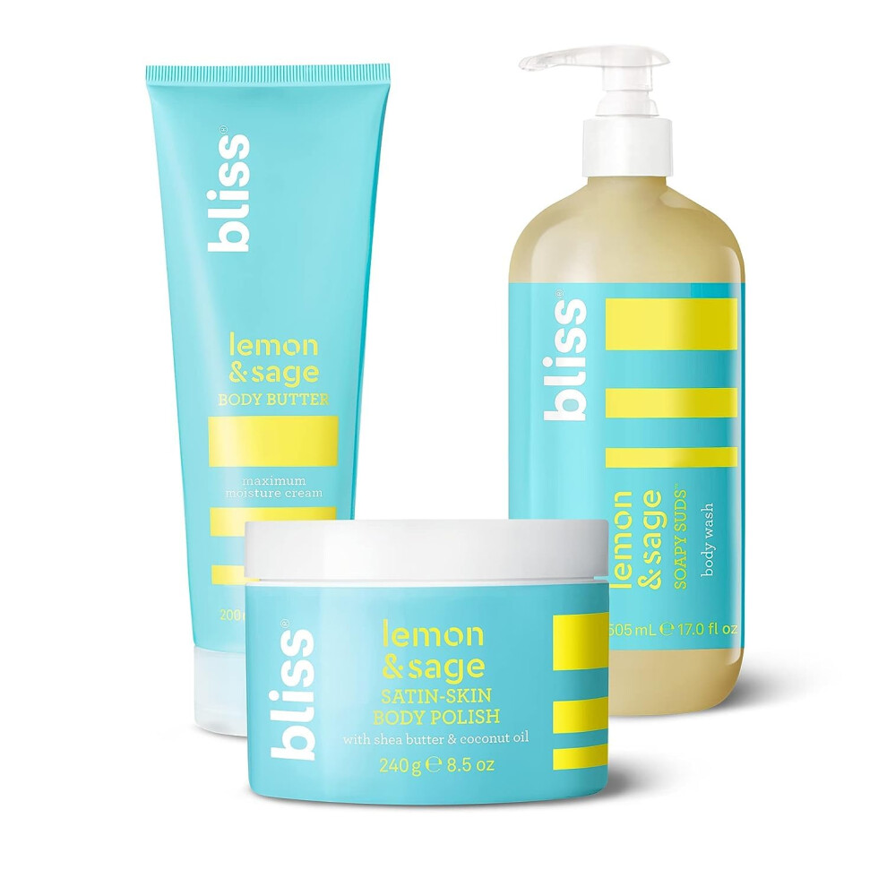 Bliss Lemon  Sage Trio Soapy Suds Body Wash Exfoliating Body Scrub  Lemon  Sage Body Butter  Hydrating  Nourishing for Soft Radiant Skin-image-OPC-PGJ762P-NEW