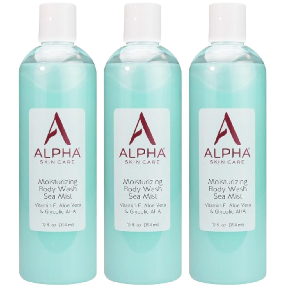 Alpha Skin Care Moisturizing Body Wash AntiAging Formula Glycolic AHA Vitamin E  Aloe Vera Conditions  Soothes All Skin Types 12 Fl Oz 3 Pack