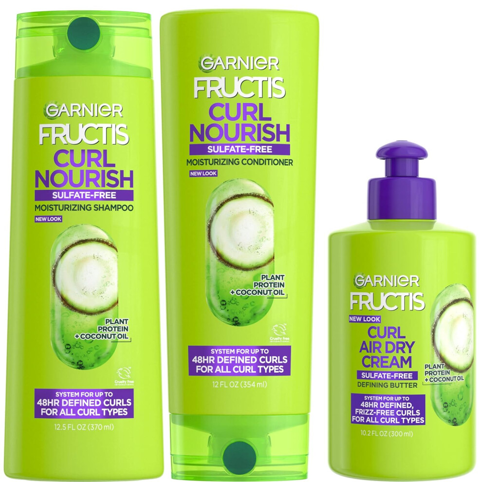 Garnier Cream Fructis Curl Nourish Sulfate Free Moisturizing Shampoo Conditioner Air Dry Defining Butter Set 3 Items 1 Kit Packaging May Vary