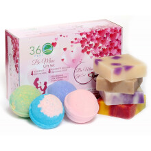 360Feel Be Mine 4 Bath Bombs Plus 4 Handmade Soap Gift Essential Oil Organic Bath Bomb gifts for Men Women