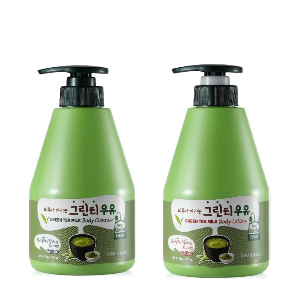 WELCOS KWAILNARA Green Tea Milk Body Lotion  Body Wash Set  Soothing  Refreshing Korean Skincare Set with Green Tea Extract 560 g  1975 oz Each-image-OPC-PGJ767V-NEW