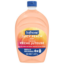 Softsoap Juicy Peach Nestemäinen käsisaippua keittiön ja kylpyhuoneen käsisaippua rikas hedelmäinen tuoksu 50 fl oz täyttöpullo