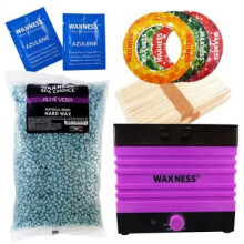 Kit de Cera Sin Tirones Waxness Aloe Vera con Calentador W-CUBE Rosa y Bolsa de Cera de 1.65 lb