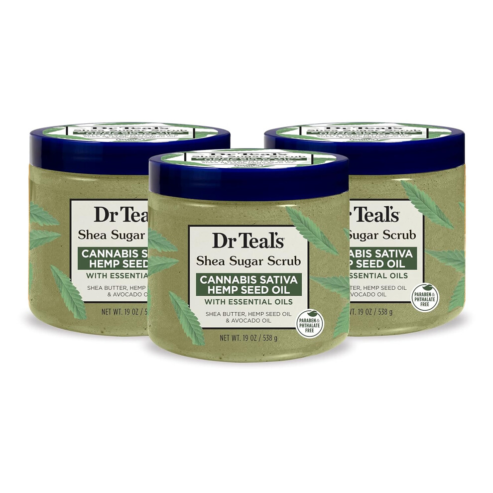 Dr Teal's Shea Sugar Body Scrub Cannabis Sativa Hemp Seed Oil With Essential Oils 19 Oz Pack Of 3 Packaging May Vary