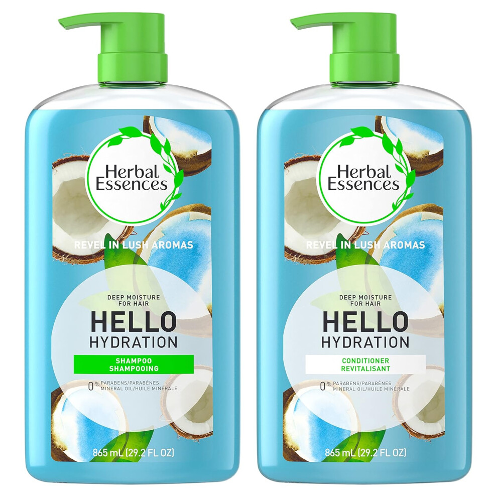 Herbal Essences Moisturizing Shampoo and Conditioner Set Paraben Free Hello Hydration Safe for ColorTreated Hair Coconut Blue 292 fl oz