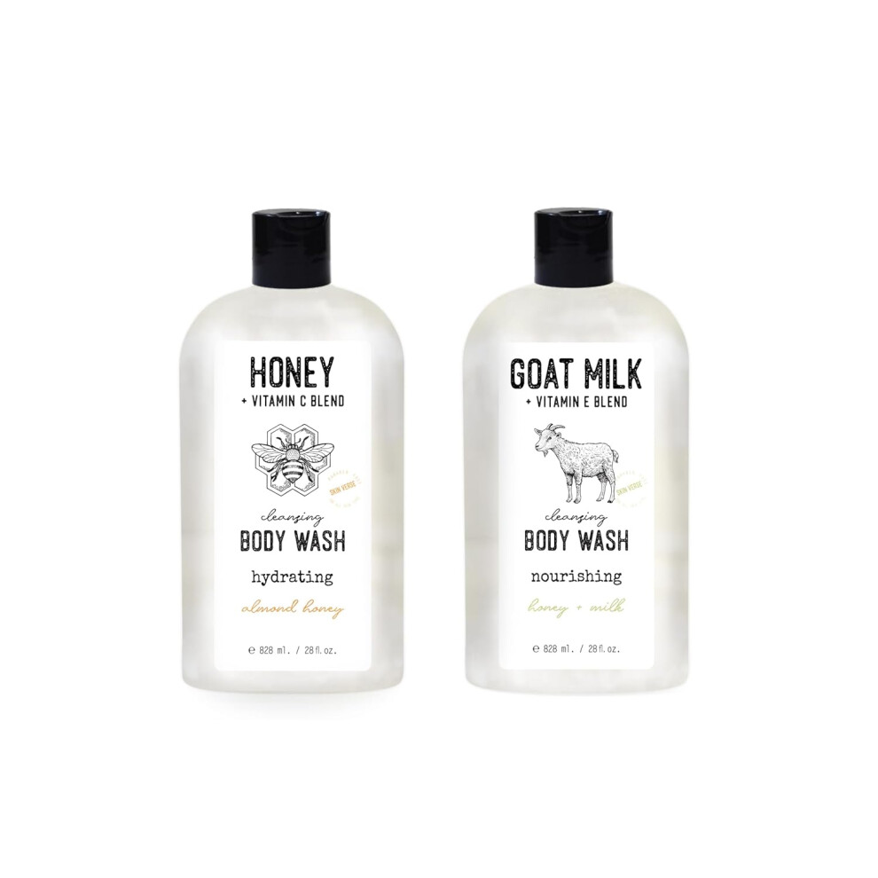 Skin Verse Cleansing Body Wash Set Honey  Vitamin C Goat Milk  Vitamin E Two 28 fl oz  Home and Body Co