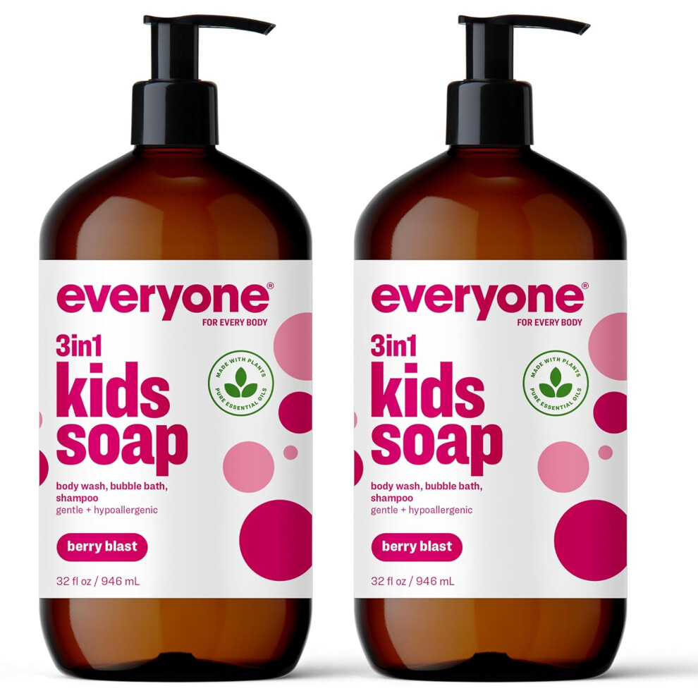 Everyone 3In1 Kids Soap Body Wash Bubble Bath Shampoo 32 Ounce Pack Of 2 Berry Blast Coconut Cleanser With Plant Extracts And Pure Essential Oils Everyone For Every B
