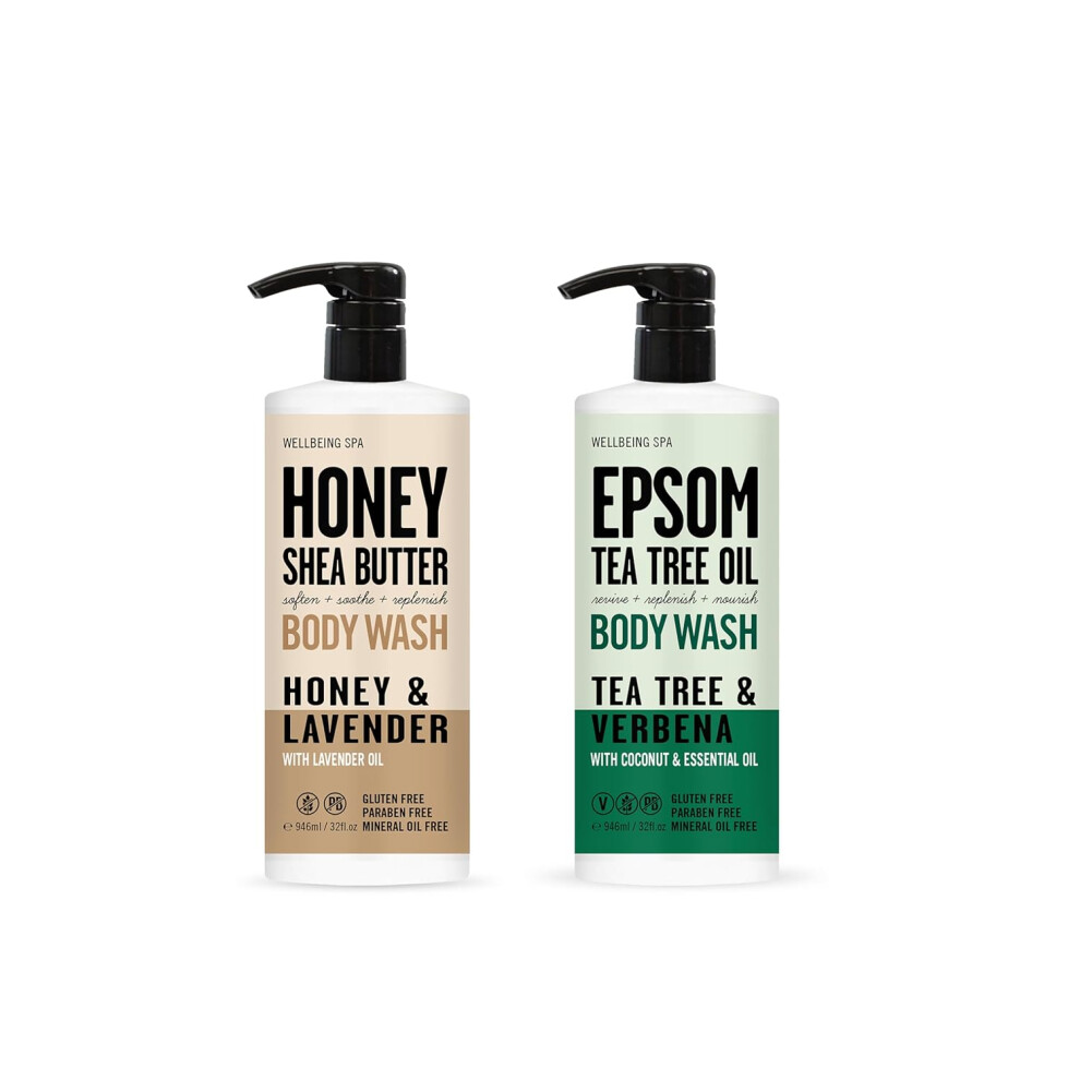 Wellbeing Spa Honey Shea Butter  Tea Tree Oil Body Washes 32 fl oz Honey  Lavender Tea Tree  Verbena  Home and Body Co