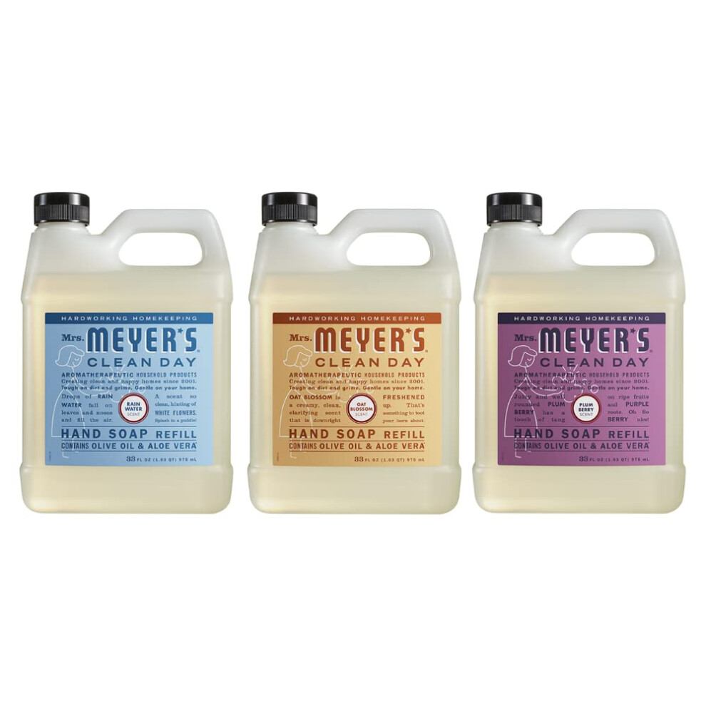 Yiersan Meyers Mrs Clean Day Liquid Hand Soap Refill Variety Pack 1 Rain Water Scent 1 Oat Blossom Scent 1 Plum Berry Scent 33 Fl Oz 3 Ct