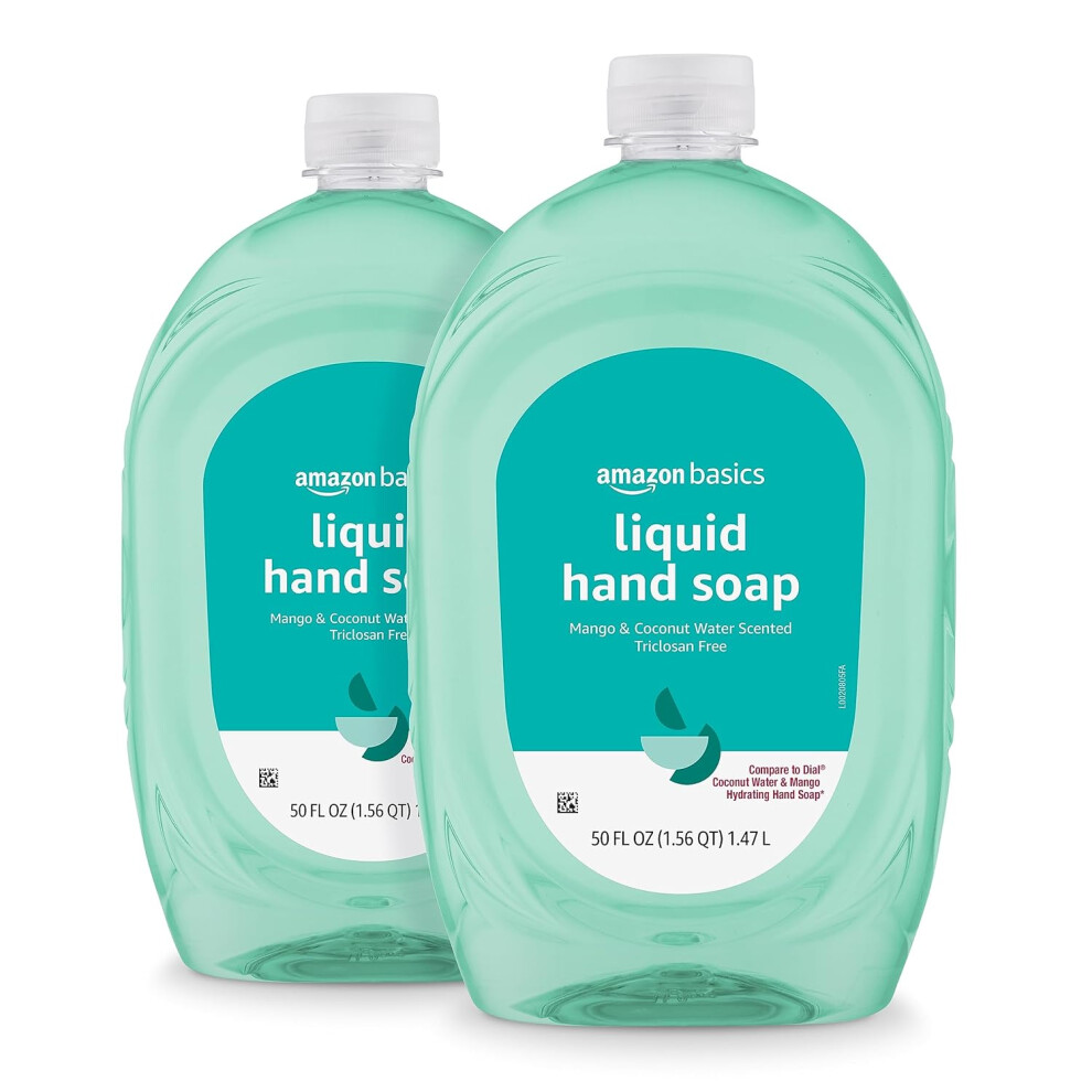 Amazon Basics Liquid Hand Soap Refill Mango  Coconut Water Scent TriclosanFree 50 Fl Oz Pack of 2