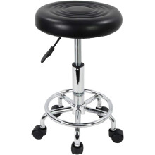 KKTONER PU Leather Modern Round Rolling Stool with Footrest Height Adjustable Spa Drafting Salon Tattoo Work Massage Stools Task Chair Small Black