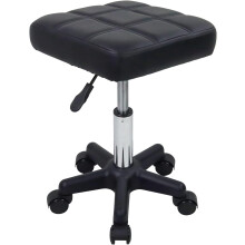 FURWOO Square Swivel Stool with Wheels PU Leahter Rolling Stool Height Adjustable Stool for Spa Salon Massage Black