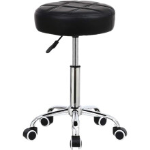 KKTONER Round Rolling Stool Chair PU Leather Height Adjustable Shop Stool Swivel Drafting Work SPA Medical Salon Stools with Wheels Office Chair Black