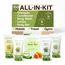Desert Breeze Hotel Saippuat ja hygieniatuotteet Bulkkisetti | 1-Shoppe Amenities Kit | 1oz Shampoo & Conditioner Body Wash Lotion Bar Saippua | Matk