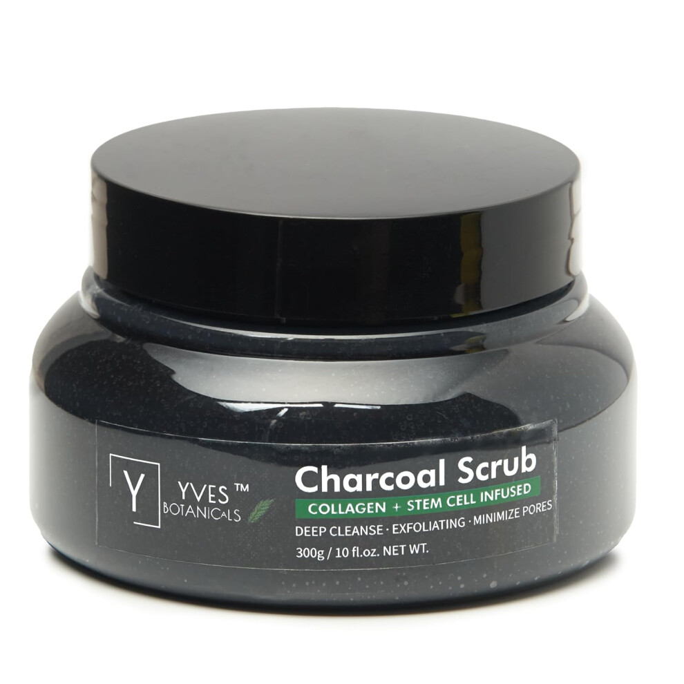 Rejuventaing Activated Charcoal Body Scrub with Collagen and Stem Cell Infused 10 fl oz Deep Cleanse Exfoliate Tone Moisturize