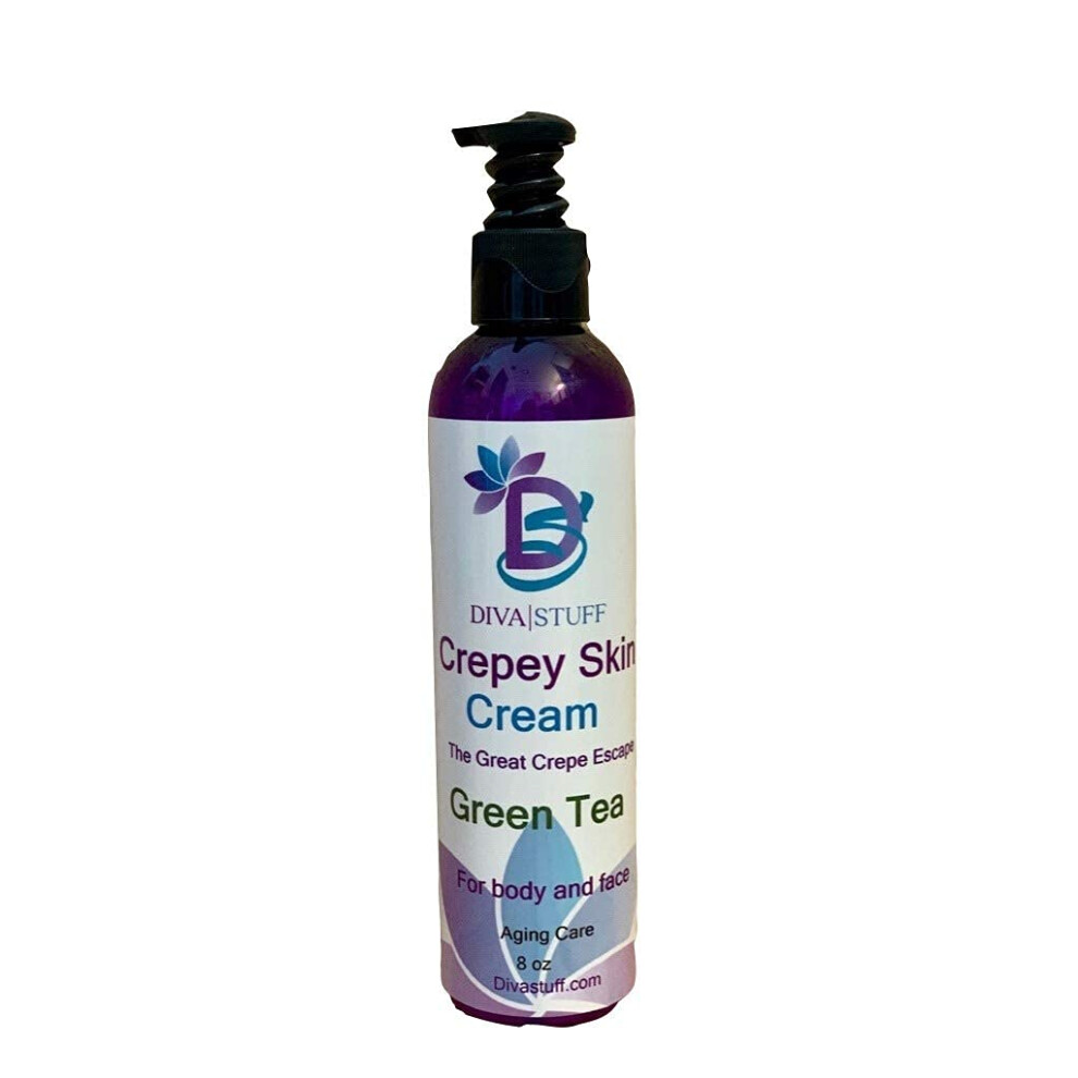Diva Stuff Cream/Green Crepey Skin Body & Face With Hyaluronic Acid Alpha Hydroxy And More For Dry & Damaged Skin 8Oz - Tea Scent (Made In The