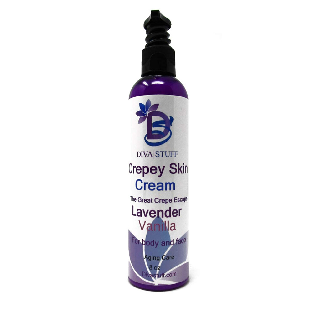 Diva Stuff Cream/Lavender Crepey Skin Body & Face With Hyaluronic Acid Alpha Hydroxy And More For Dry & Damaged Skin 8Oz - Vanilla (Made In Th