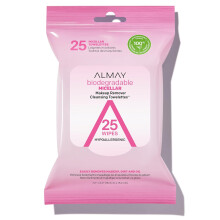 Toallitas Desmaquillantes Almay, Toallitas de Agua Micelar Biodegradables para Piel Sensible, 25 Unidades
