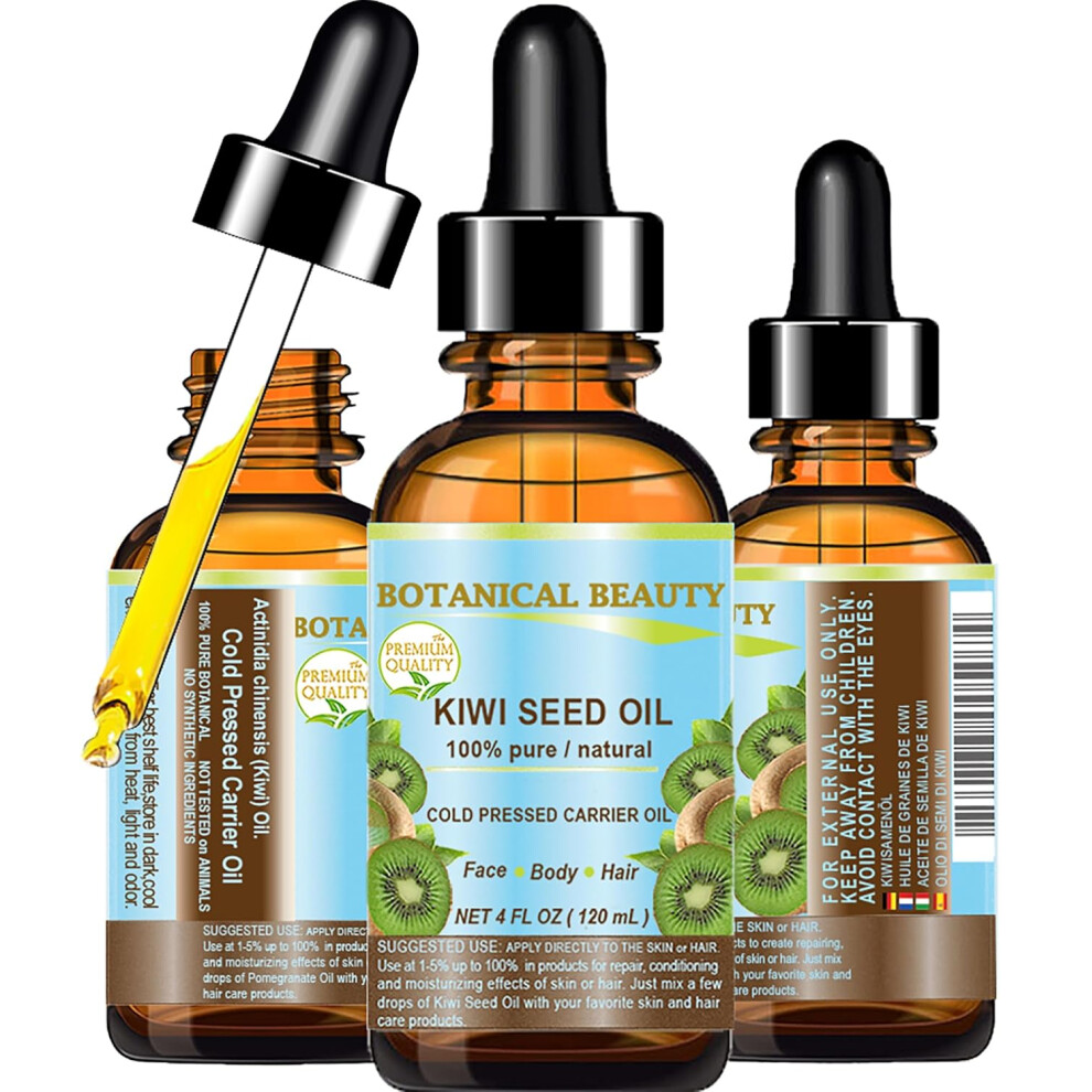 Botanical Beauty Kiwi Seed Oil 100 Pure Natural Undiluted Virgin Cold Pressed Carrier Oil 4 Floz 120 Ml For Face Skin Body Hair Nail Care