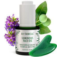 Botanisk lysende ansigtsolie | Hud foryngende Tamanu & Bakuchiol m/Gua Sha Lift Scraper | Organisk ren naturlig hudpleje (0,6 fl oz | 18 ml)