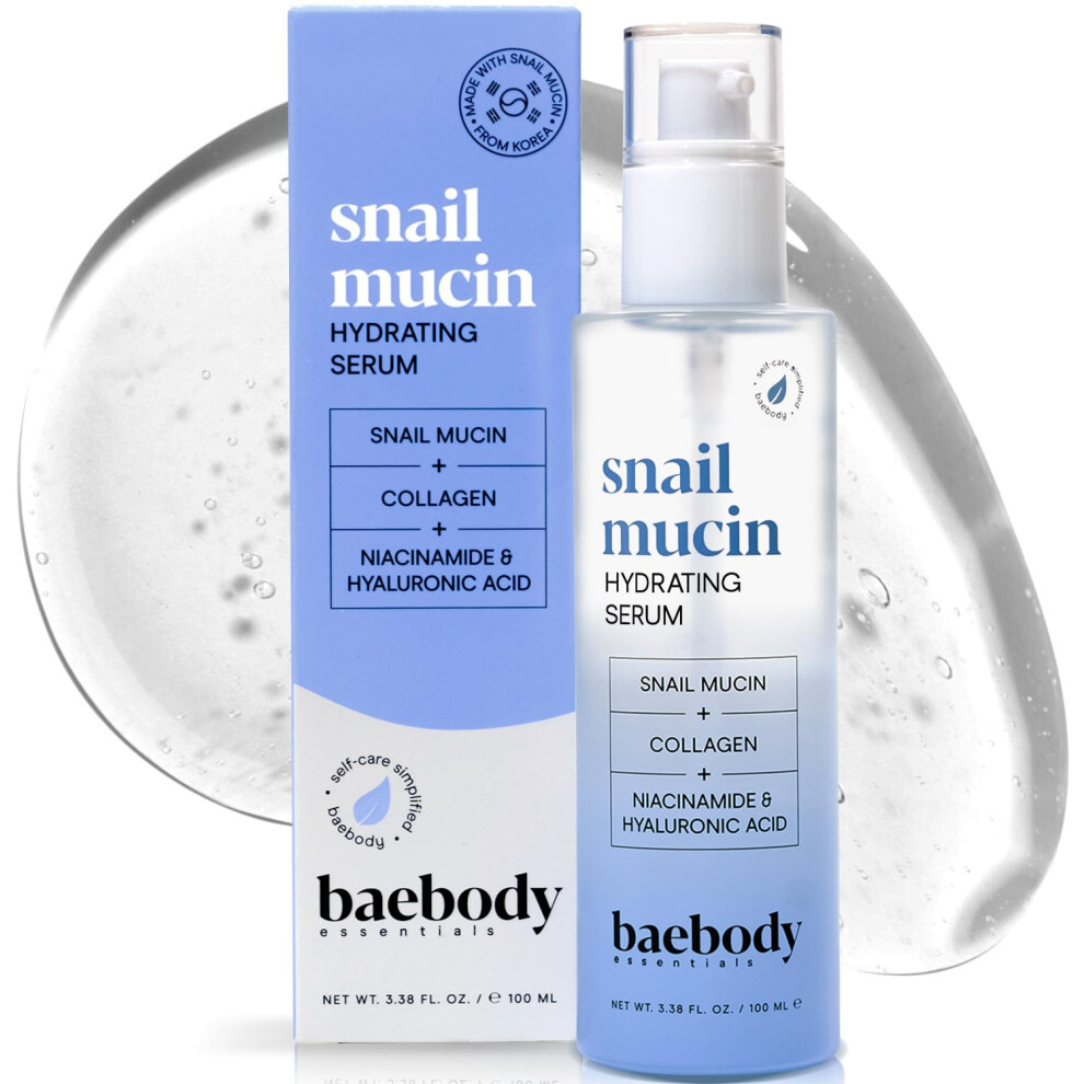 Baebody Snail Mucin Serum Moisturizer 338 Floz 100Ml Hydrating Serum For Face With Collagen Snail Mucin Moisturizer For Youthful Smooth Skin