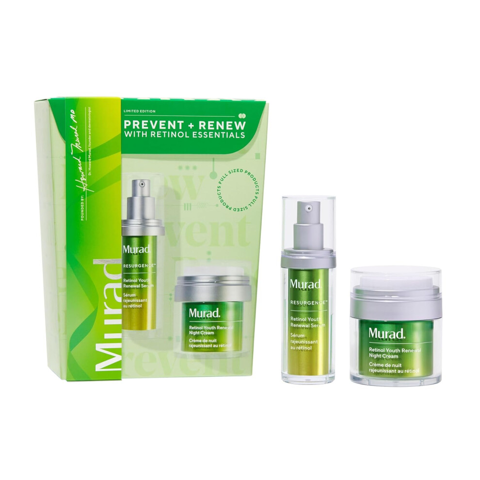 Murad Prevent  Renew wRetinol  2Piece Full Sized Set 181 Value  Retinol Night Regimen for Wrinkles  Retinol Serum 10Fl Oz Retinol Night Cream 17Fl Oz