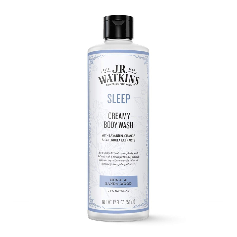 JR Watkins Sleep Creamy Moisturizing Body Wash Cleanses  Encourages Restful Sleep Natural Monoi  Sandalwood 12 oz-image-OPC-PGJ78VX-NEW
